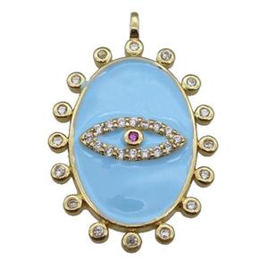 copper oval Eye pendant pave zircon with blue enamel, gold plated, approx 17.5-25mm