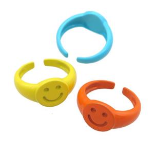 copper Rings with fire lacquered, smileface emoji, adjustable, mixed, approx 11mm, 17mm dia