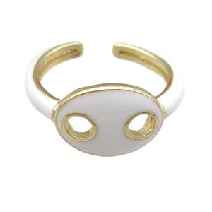 copper Rings with white enamel pignose, adjustable, gold plated, approx 11-14mm, 17mm dia