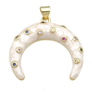copper crescent pendant with enamel pearlized resin, gold plated, approx 25-30mm