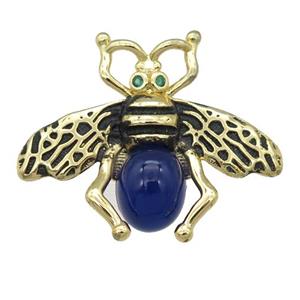 copper honeybee Connector with blue cats eye stone, antique gold, approx 26-32mm
