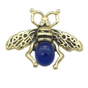 copper honeybee Connector with blue cats eye stone, antique gold, approx 26-32mm