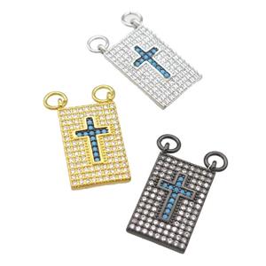 copper Rectangle pendant pave zircon, cross, mixed, approx 12-18mm