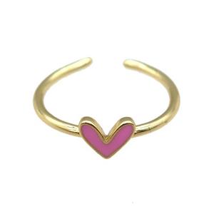copper Ring with pink enamel heart, gold plated, approx 6-7mm, 18mm dia
