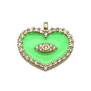 copper Heart pendant paved zircon with green enamel, gold plated, approx 17-18mm