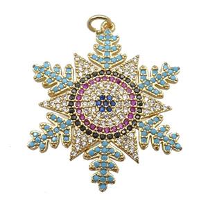 copper Snowflake pendant paved zircon, gold plated, approx 30mm