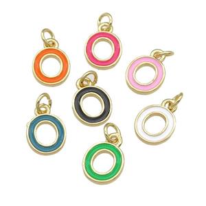 copper Letter-O pendant with enamel, mixed, gold plated, approx 8-9mm