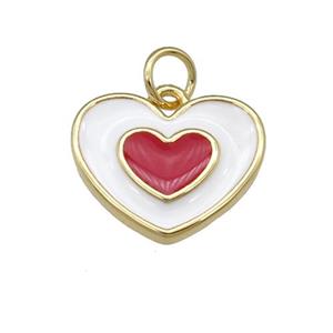copper Heart pendant with white enamel, gold plated, approx 12-15mm