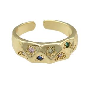 copper Ring paved zircon, gold plated, approx 7mm, 18mm dia