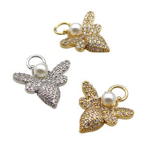 copper Honeybee charm pendant paved zircon, mixed, approx 16-19mm