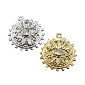 copper Eye charm pendant paved zircon, mixed, approx 18mm