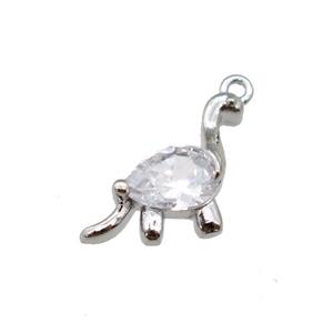 copper dragon pendant paved zircon, platinum plated, approx 9-12mm