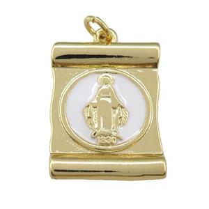 copper Virgin Mary pendant with white enamel, gold plated, approx 15-20mm