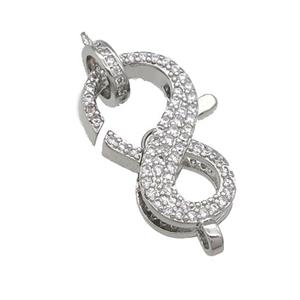 copper Lobster Clasp paved zircon, platinum plated, approx 12-20mm