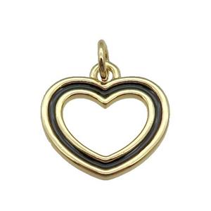 copper Heart pendant with black enamel, gold plated, approx 15mm
