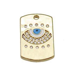 copper rectangle paved zircon with white enamel eye, gold plated, approx 12-20mm
