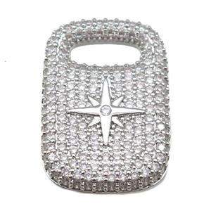 copper Rectangle paved zircon, star, platinum plated, approx 19-29mm