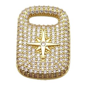 copper Rectangle paved zircon, star, gold plated, approx 19-29mm