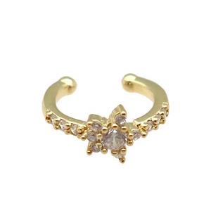copper Clip Earring paved zircon, gold plated, approx 12mm