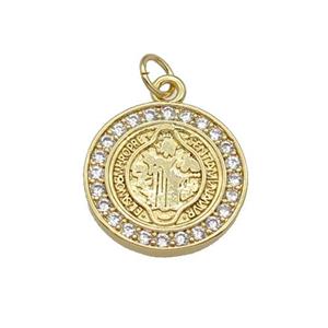 copper circle pendant paved zircon, gold plated, approx 17mm dia