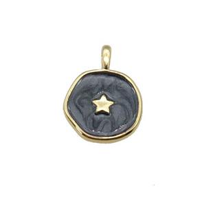copper coin pendant with black enamel, star, gold plated, approx 14mm