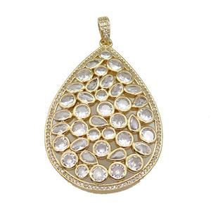 copper teardrop pendant paved zircon, gold plated, approx 36-50mm
