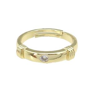 copper Rings paved zircon, adjustable, gold plated, approx 4.5mm, 18mm dia