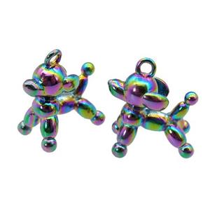 copper Dog charm pendant, rainbow electroplated, approx 14mm