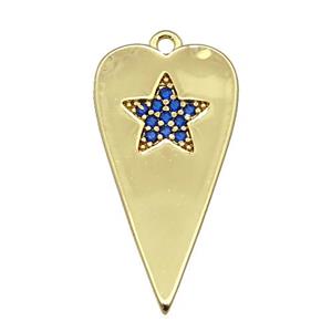 copper heart pendant paved blue zircon, gold plated, approx 12-23mm