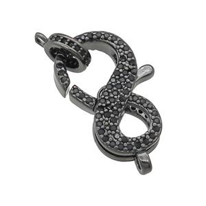 copper Lobster Clasp paved zircon, black plated, approx 12-20mm