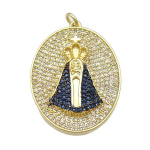 copper oval pendant paved zircon, gold plated, approx 24-31mm