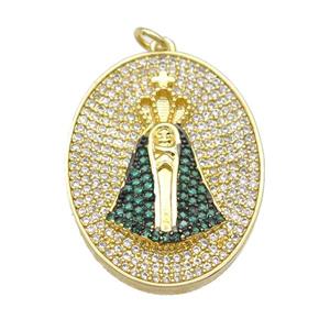 copper oval pendant paved zircon, gold plated, approx 24-31mm