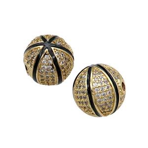 round copper Beads paved zircon, gold plated, approx 12mm dia