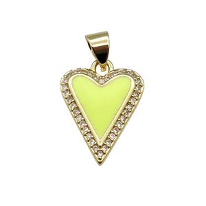 copper Heart pendant pave zircon with yellow enamel, gold plated, approx 13-16mm