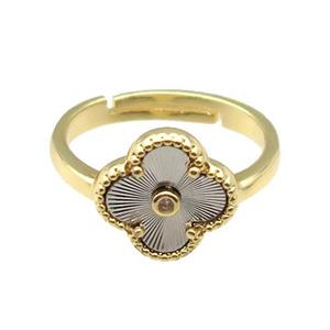 copper Clover Ring, adjustable, gold plated, approx 12mm, 18mm dia