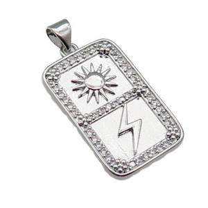 copper rectangle pendant pave zircon, sun thunder, platinum plated, approx 16-26mm