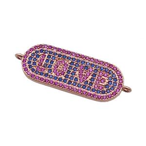 copper oval connector paved zircon, LOVE, rose gold, approx 11-27mm