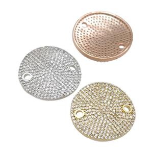 copper circle connector pave zircon, mixed, approx 24mm dia