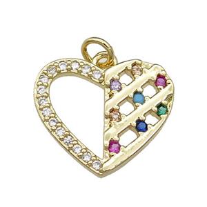 copper heart pendant pave zircon, gold plated, approx 20mm