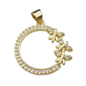 copper circle pendant pave zircon, butterfly, gold plated, approx 20-22mm