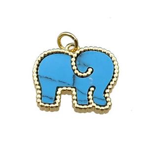 copper Elephant pendant pave turquoise, gold plated, approx 14-18mm