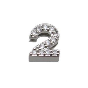 copper Number-2 Beads pave zircon, platinum plated, approx 8mm, 2-6mm hole