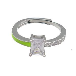 copper Ring pave zircon yellow enamel rectangle adjustable platinum plated, approx 6-7mm, 18mm dia
