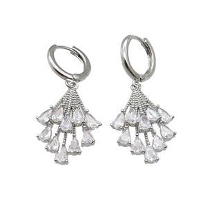 copper Hoop Earring pave zircon peacocktail platinum plated, approx 18-25mm, 14mm dia