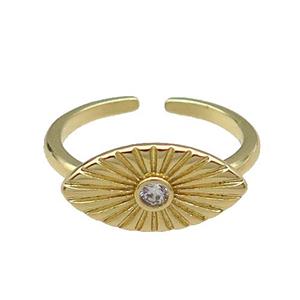 copper Eye Ring pave zircon gold plated, approx 9-16mm, 18mm dia