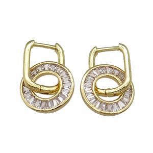 Copper Latchback Earring With Circle Pave Zircon Gold plated, approx 15mm, 12x16mm