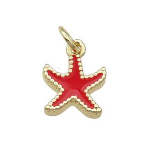 Copper Starfish Pendant Red Enamel Gold Plated, approx 9-11mm