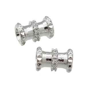 Copper Tube Beads Pave Zircon Large Hole Platinum Plated, approx 5.5-8.5mm, 3mm hole