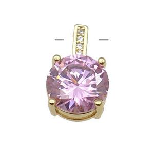Copper Pendant Pave Pink Crystal Diamond Gold Plated, approx 10-16.5mm