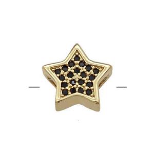 Copper Star Beads Pave Black Zircon Gold Plated, approx 11.5mm